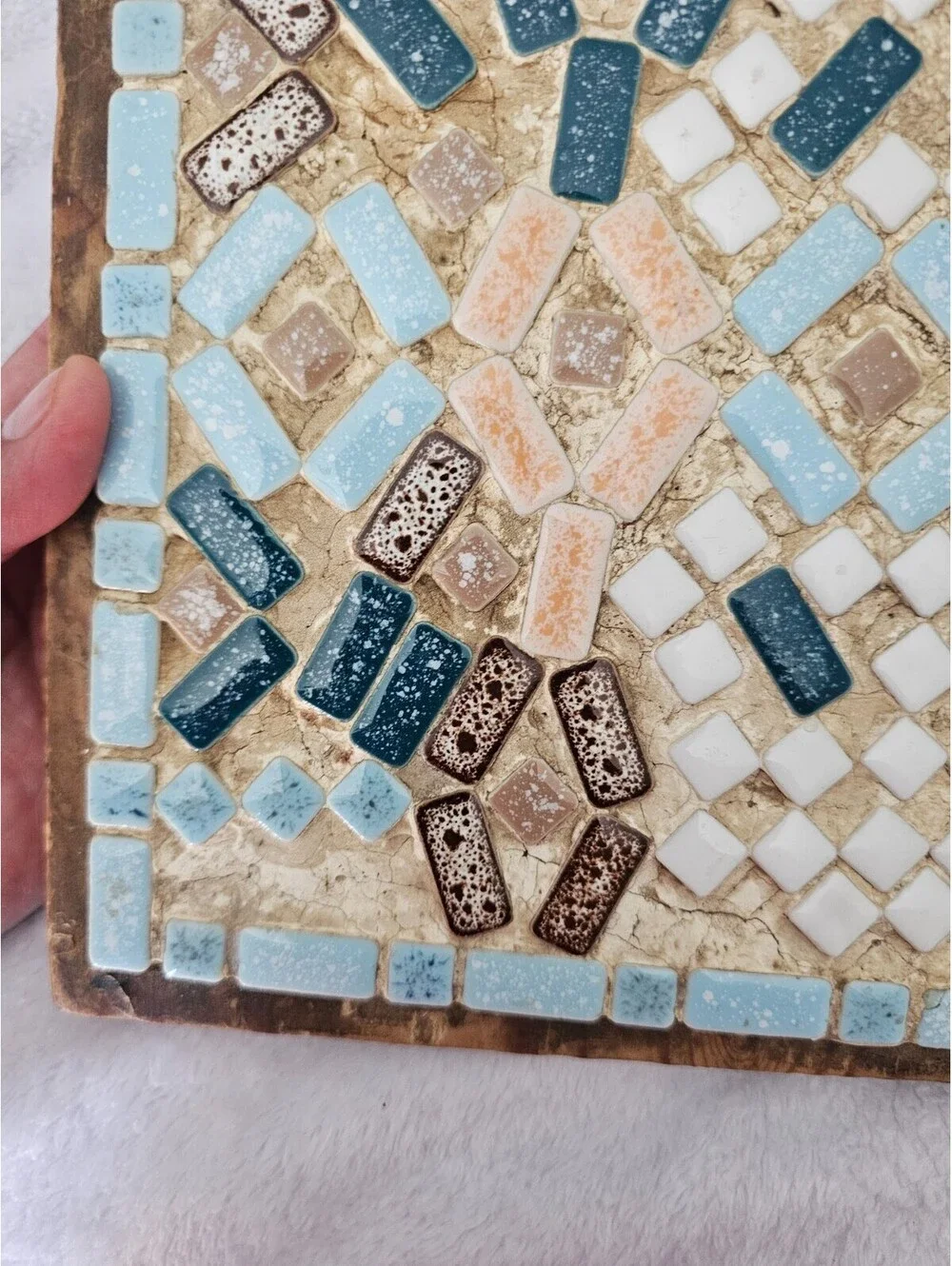 (2pc) Vintage Handmade Mosaic Art Pieces Decoration Multicolor Grout Base Wood
